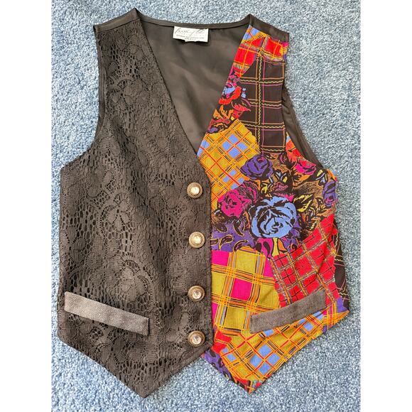 Vintage 90s Patchwork Lace Vest – Size 10 (Made in USA) - Picture 2 of 4